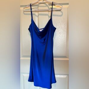 Lovers + Friends Blue Satin Slip Dress M Cowl Neck Cocktail Date Night Mini